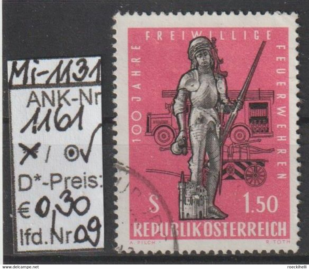 1963  -  ÖSTERREICH - SM "100 Jahre Freiwillige Feuerwehren" S 1,50 Dkl'rosa - O Gestempelt -  S.Scan (1161o 06- 28  At) - Oblitérés