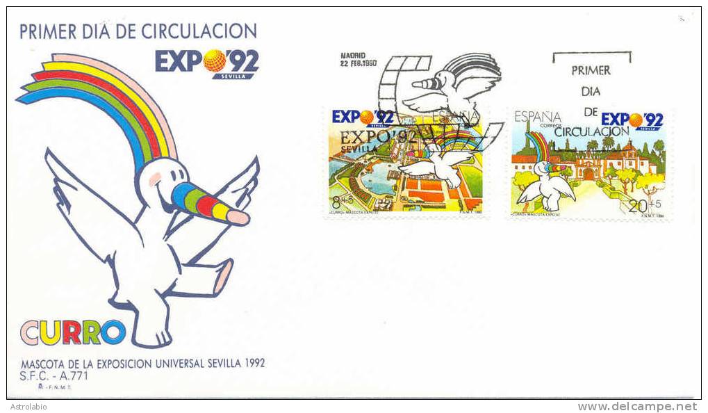 Espagne 1990 FDC (2) " Exposition Universelle, à Séville " Yvert 2664/7 Flamme - 1992 – Sevilla (España)