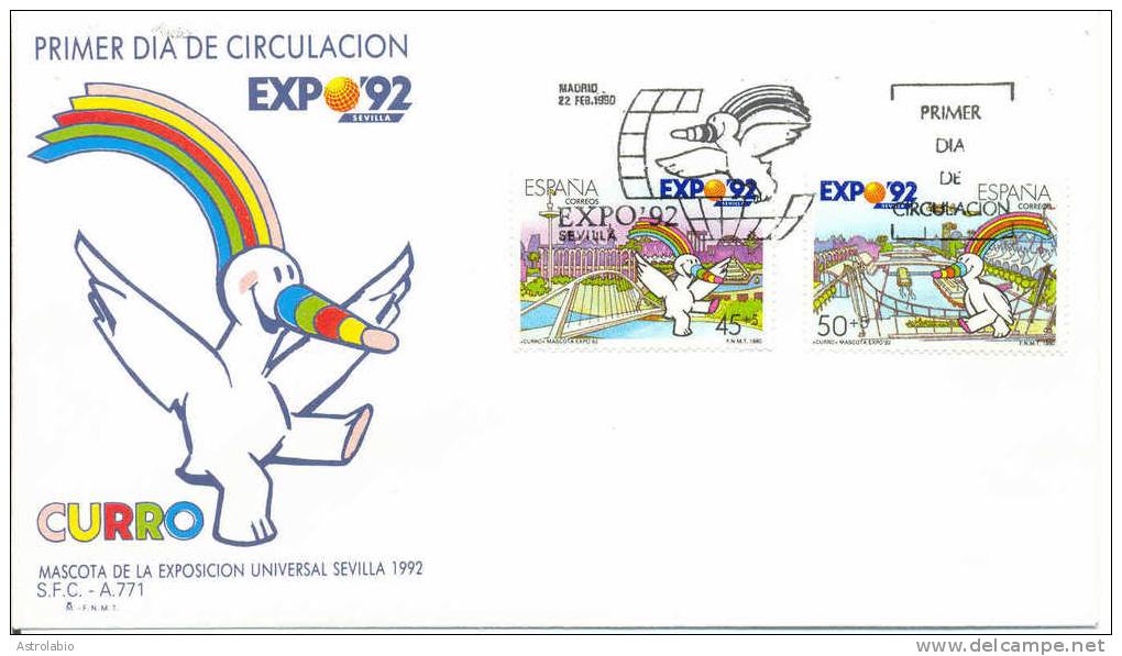 Espagne 1990 FDC (2) " Exposition Universelle, à Séville " Yvert 2664/7 Flamme - 1992 – Sevilla (Spain)