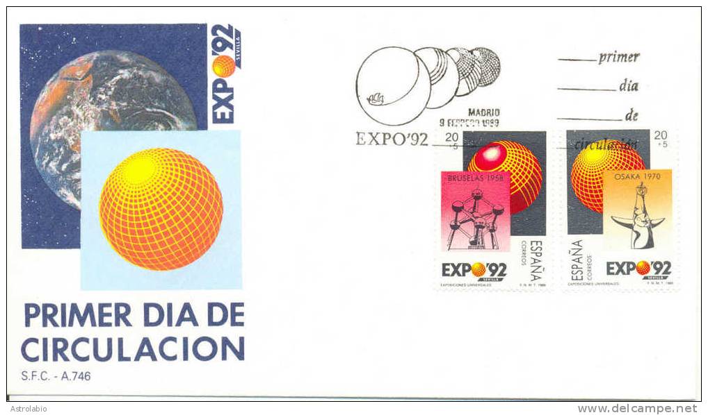 Espagne 1989 FDC (2) " Exposition Universelle, à Séville " Yvert 2606/9 Flamme - 1992 – Sevilla (España)