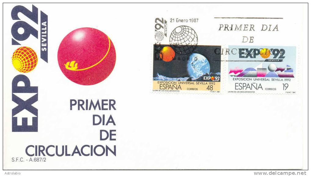 Espagne FDC 1987 " Exposition Universelle, à Séville " Yvert 2493/4 - 1992 – Sevilla (Spain)