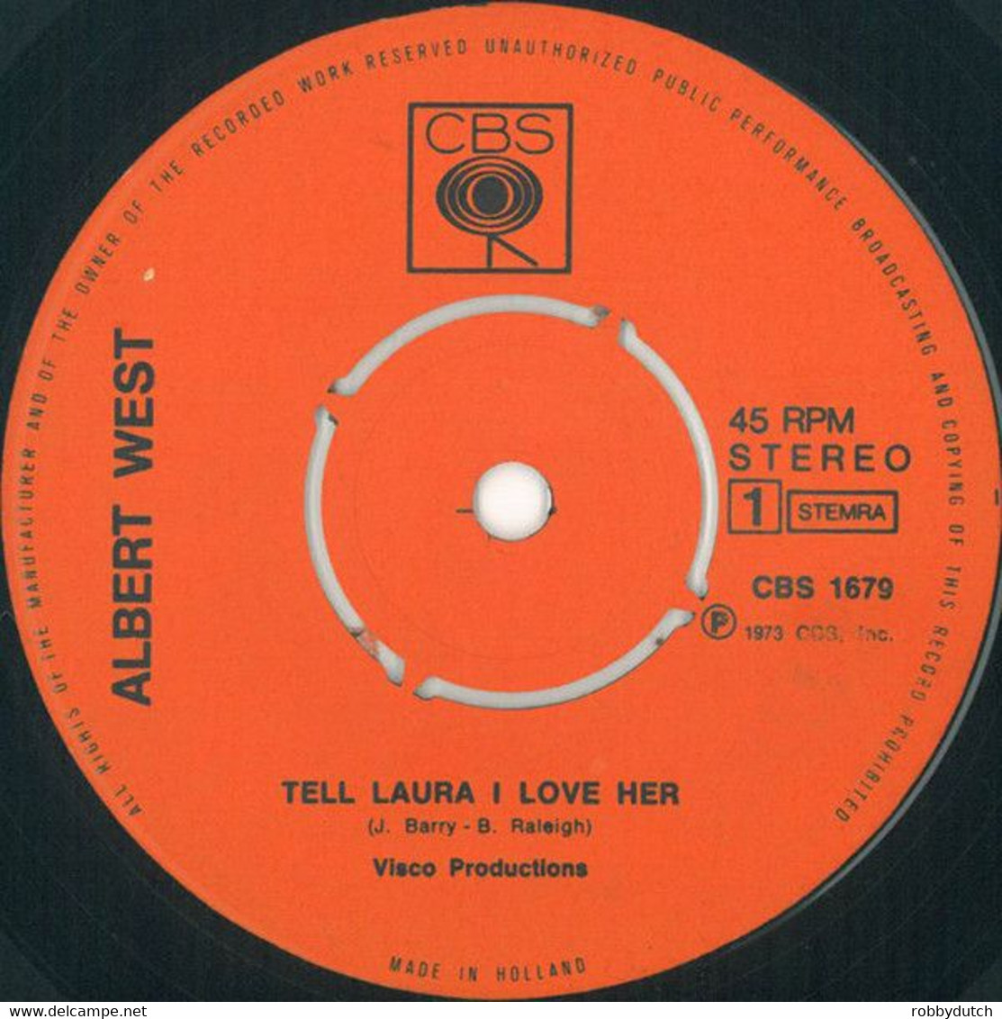 *  7" *  ALBERT WEST - TELL LAURA I LOVE HER (Holland 1973 Ex!!!) - Disco, Pop