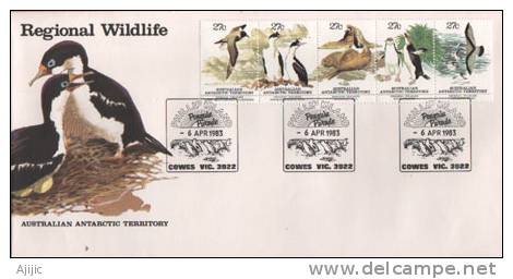 La Vie Sauvage En Antarctique. Yv.# AAT 55/59.  Obliteration Speciale Penguin Parade.  1983 - Covers & Documents