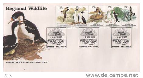 La Vie Sauvage En Antarctique. Yv.# AAT 55/59.  Obliteration Speciale Penguin Parade.  1983 - Briefe U. Dokumente