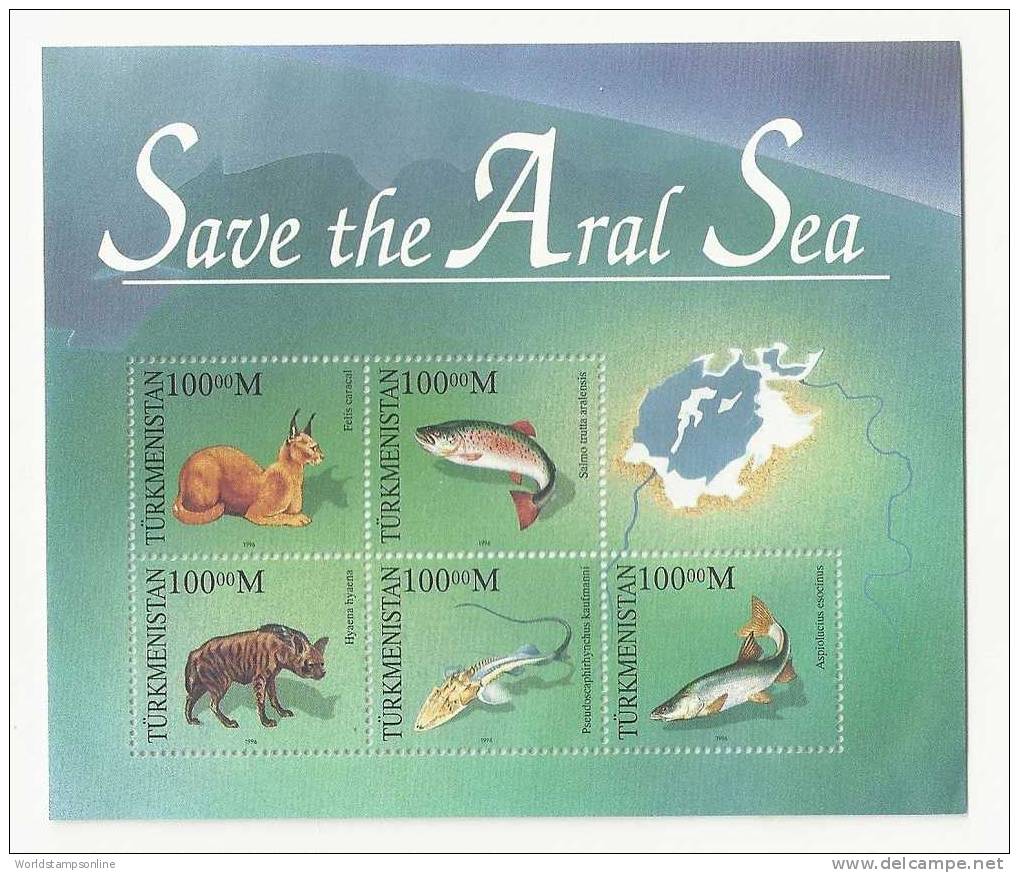 Turkmenistan, 5 Stamps In Block, Year 1996, SG MS51, Save The Aral Sea, MNH/PF - Turkménistan