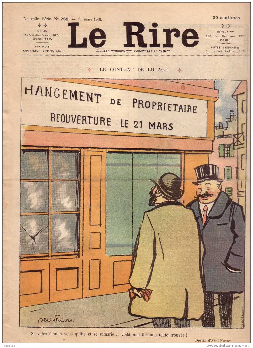 REVUE LE RIRE - MARS 1908 - N° 268 - CONTRAT DE LOUAGE - GENDRE - ILLUSTREE PAR FAIVRE , HAYE , ETC ... - 1900 - 1949