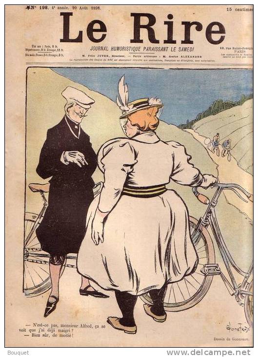 REVUE LE RIRE - AOUT 1898 - N° 198 - ILLUSTREE PAR GODEFROY , HUARD , RADIGUET , ETC ..- CYCLISME - NATATION - Lire état - Revues Anciennes - Avant 1900