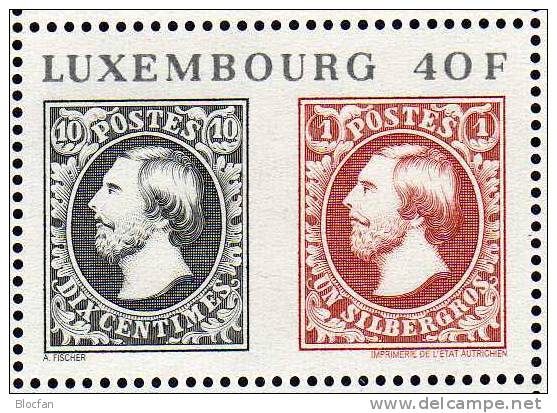 Stamp On Stamp Nr. 1+2 Marken 1977 Luxemburg 951+Block 10 ** 10€ Jubiläum 125 Jahre Briefmarken M/s Sheets Bf Luxembourg - Blokken & Velletjes