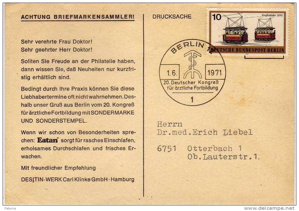 Tarjeta, Privada BERLIN 1971, Medicina,  Doktor, (Alemania), - Covers & Documents