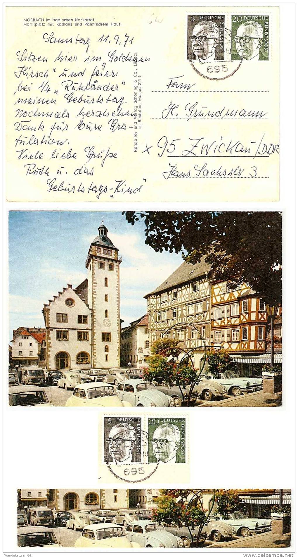 AK 211 MOSBACH Im Badischen Neckartal Marktplatz Mit Rathaus Und Palm´ Schem Haus Mit VW-Käfer 12. 9.71 - 10 695 MOSBACH - Mosbach