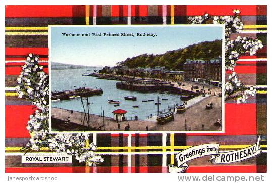 Royal Stewart Tartan Border - ROTHESAY - Harbour & Princes Street - Argyllshire - Argyllshire