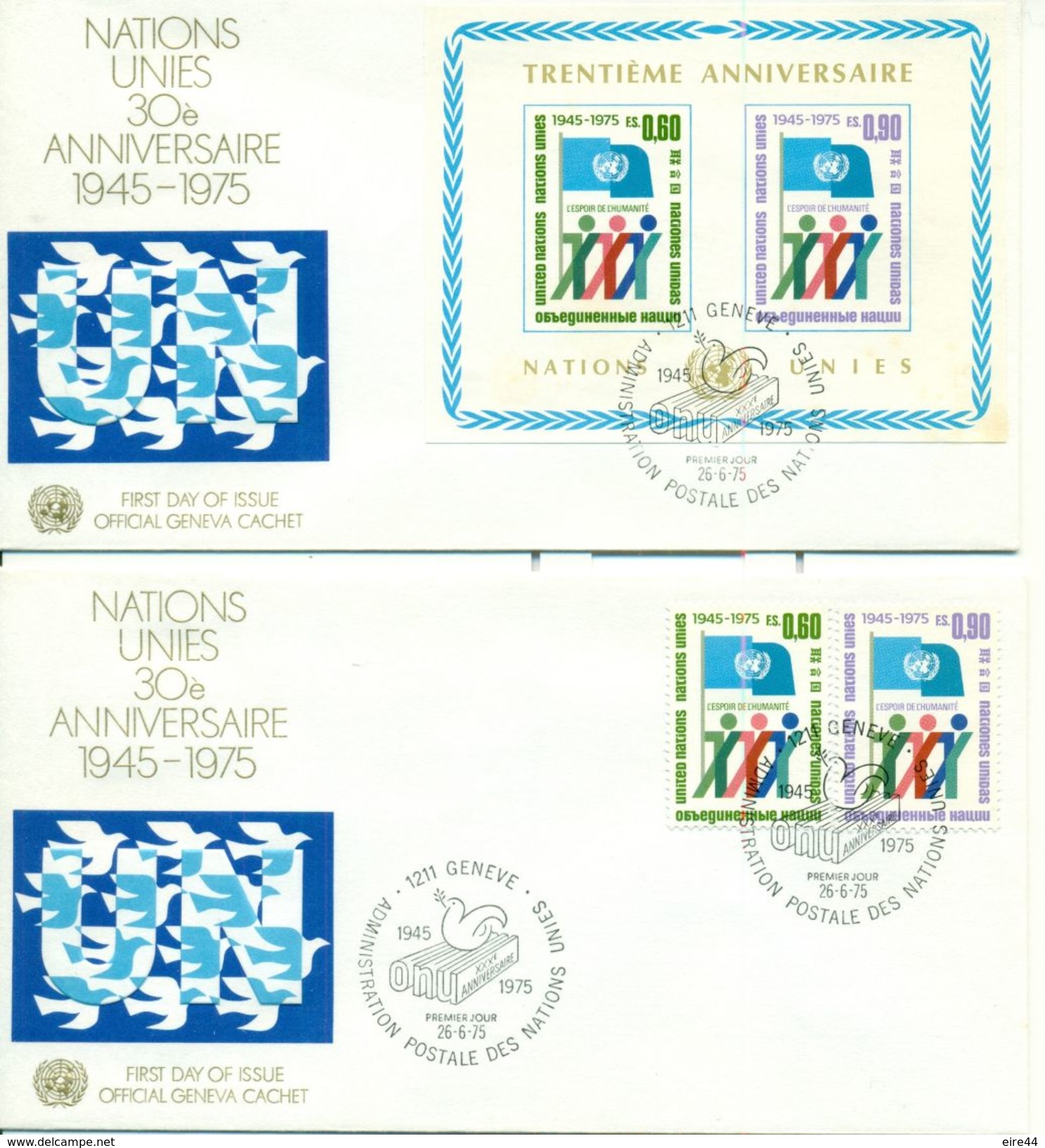 United Nations Geneve 1975 2 FDC Minisheets Anniversary Flag - FDC