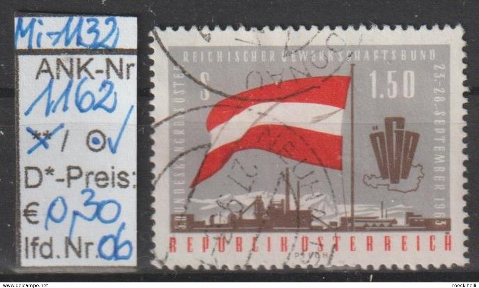1963 -ÖSTERREICH - SM "Bundeskongreß D. ÖGB- Gewerkschaftsbundes" S 1,50 Mehrf.- O Gestempelt - S.Scan (1162o 06-19  At) - Oblitérés