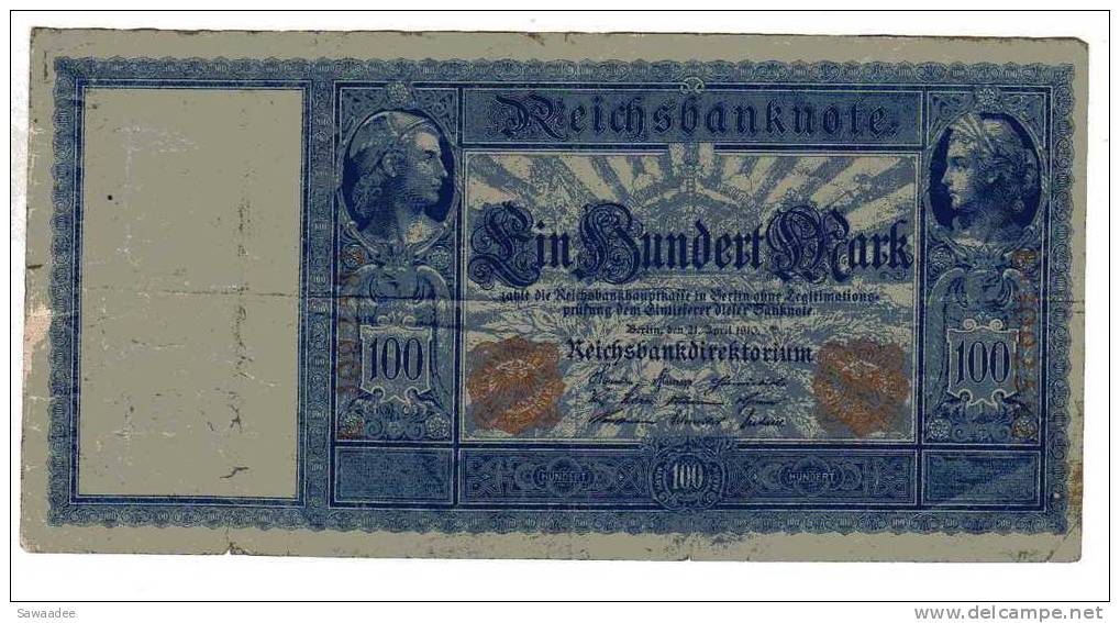 BILLET ALLEMAGNE - EMPIRE - P.42 - 100 MARK - 21 AVRIL 1910 - 100 Mark