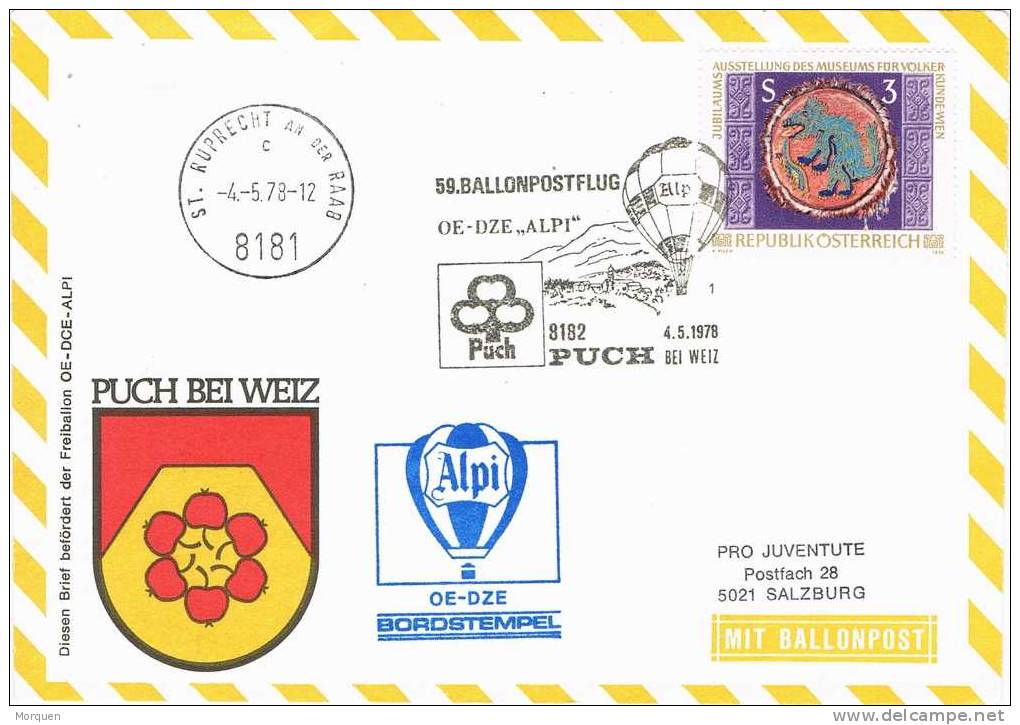 Carta St. RUPRECHT (Austria) 1978. Ballonpost. PUCH - Par Ballon