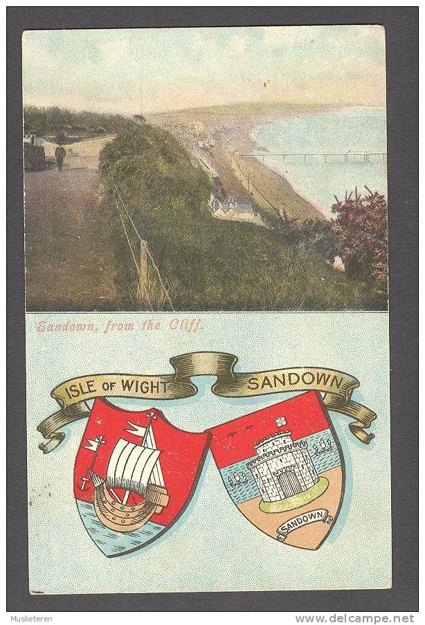 United Kingdom PPC England Isle Of Wight Arms Of Sandown, From The Cliff SANDOWN Isle Of Wight 1905 To Newport (2 Scans) - Sandown