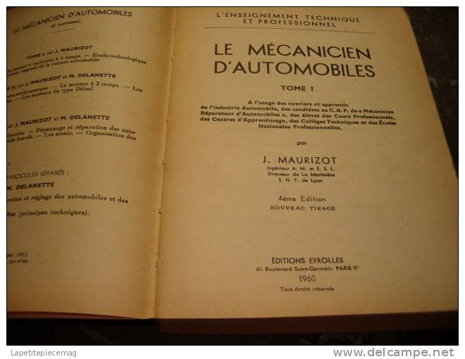 Le Mécanicien D'automobiles TOME 1, Par J. Maurizot 1960 - Auto