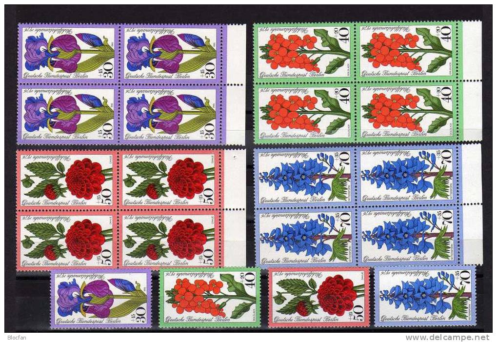 Wohlfahrt Garten - Blumen Berlin 524/7+ 4-Block ** 17€ Blume Iris, Goldlack, Dahlie, Rittersporn - Vrac (max 999 Timbres)