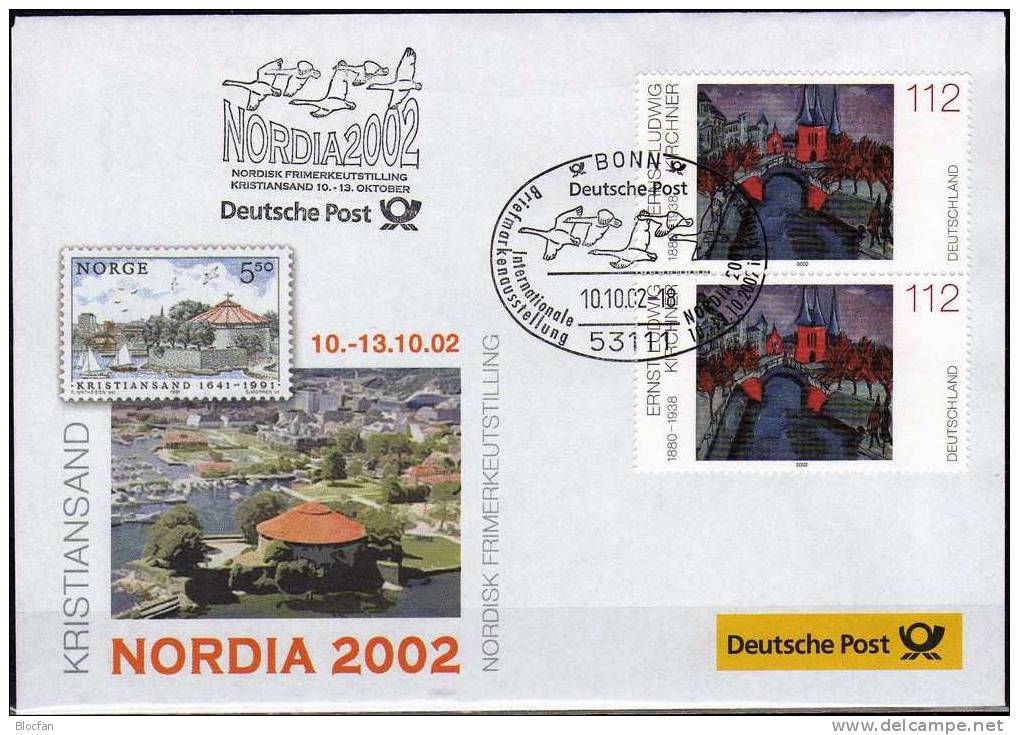 NORDIA´2002 Norwegen BRD 2279 ZD SST 5€ Offizielle Messebrief Malerei Kirchner Rotes Ufer MBrf.9/02 Art Cover Bf Germany - Storia Postale