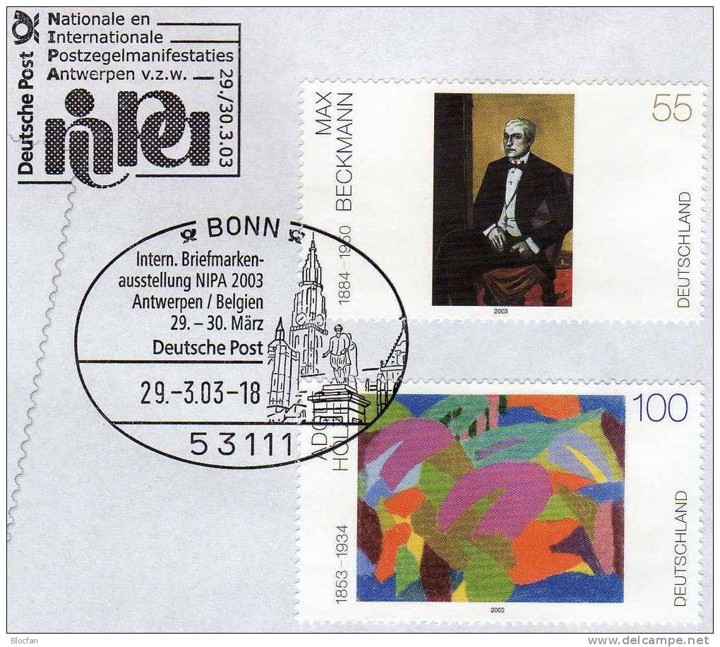 NIPA´2003 Antwerpen BRD 2315/6 SST 5€ Offizielle Messe-Brief Moderne Malerei Beckmann Hölzel MBrf.1/03 Art Cover Germany - Other & Unclassified