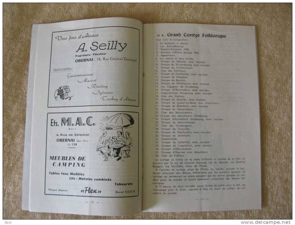 Festival Du Folklore Alsacien à Obernai -  Thème " Le Mariage De L Ami Fritz "  Programme Du  20 Juillet 1958 - Alsace