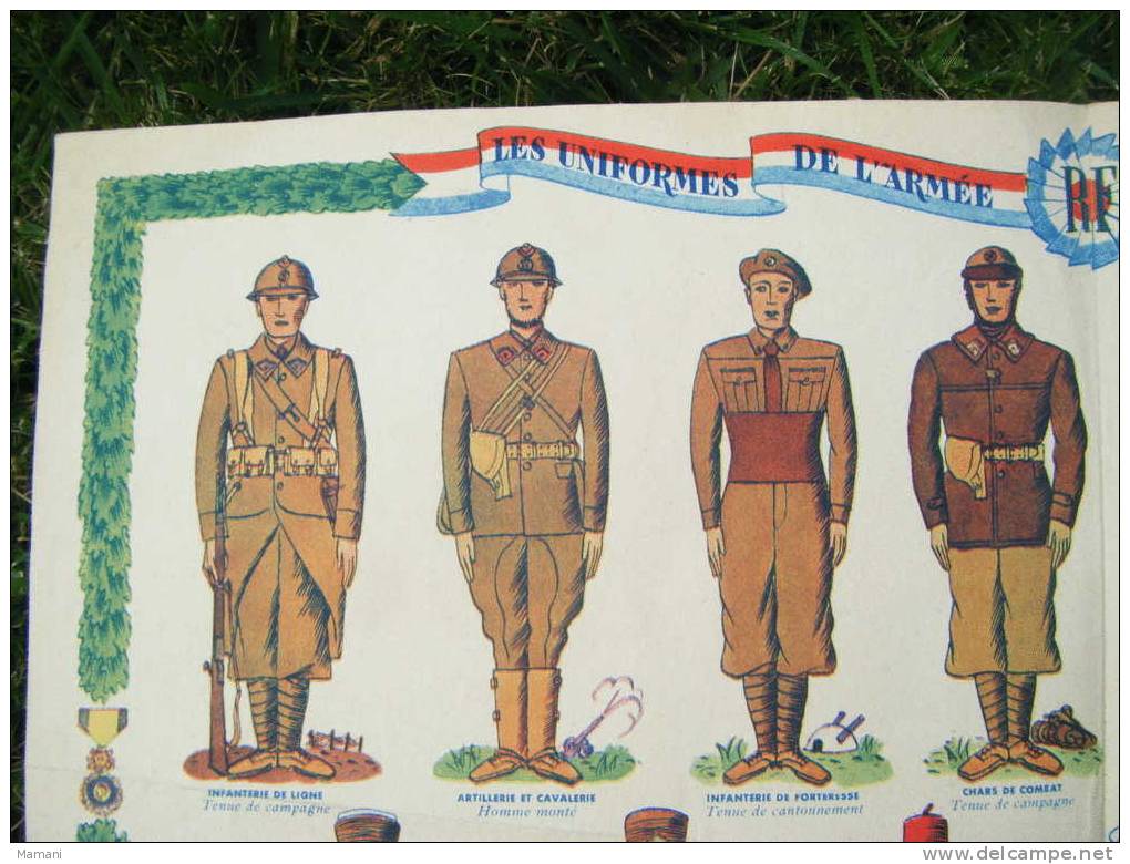 Document Papier Representants Les Uniformes Militaire- Guerre 1939  - --  35x53 Offert Par Paris Match Jour De L'an 1946 - Uniforms