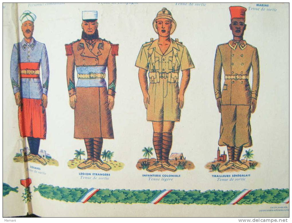 Document Papier Representants Les Uniformes Militaire- Guerre 1939  - --  35x53 Offert Par Paris Match Jour De L'an 1946 - Uniforms