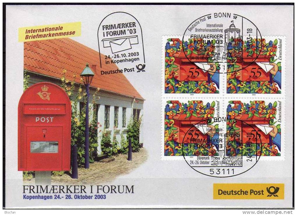 Frimaerker´2003 Dänemark Bund 2368 VB SST 5€ Offizielle Messebrief Post Haus-Briefkasten Im Land MBrf.9/03 Cover Germany - Briefe U. Dokumente