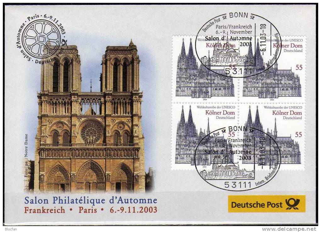 Salon Philatelique´2003 Paris Bund 2329 VB O 5€ Offizielle Messe-Brief Kultur-Erbe Dom Köln MBrf.10/03 BRD Cover Germany - Briefe U. Dokumente