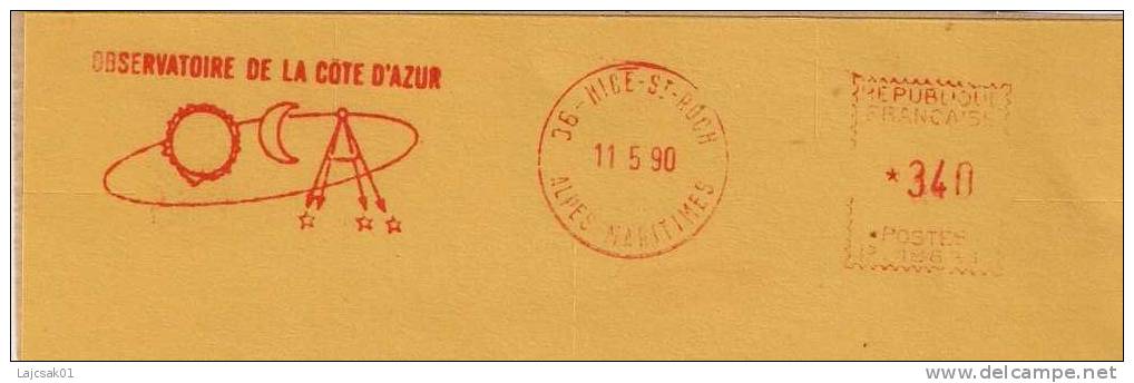 A7 France 1990.Machine Stamp,fragment, Observatoire De La Cote D`Azur - Astronomy