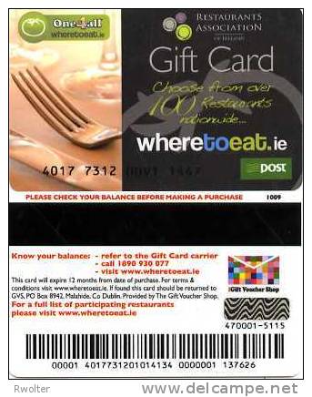@+ Carte Cadeau - Gift Card - Irlande / Dublin : POST - Restaurants - Carta Di Fedeltà E Regalo