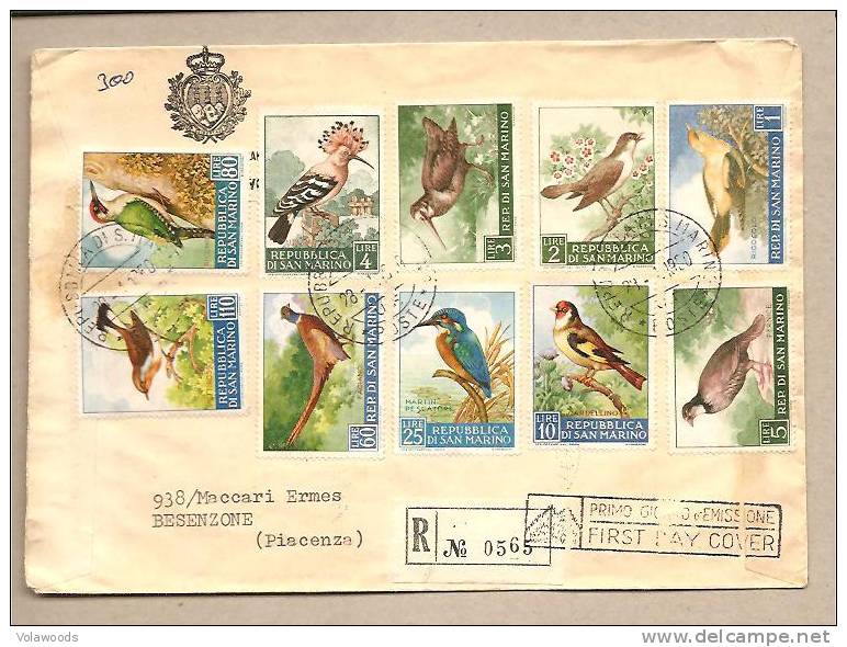 San Marino - Busta Fdc Viaggiata Con Serie Completa: Fauna Avicola - Gallinacées & Faisans