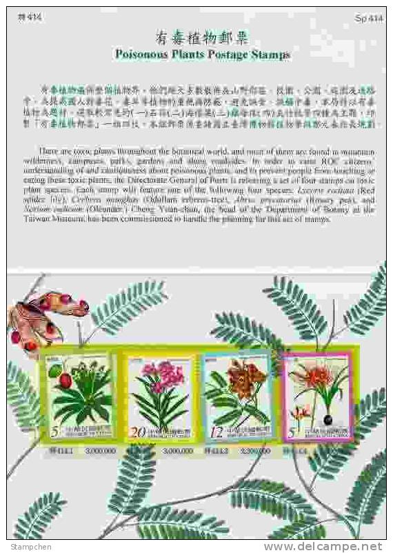 Folder Taiwan 2000 Poison Plants Stamps Flower Flora Plant - Neufs