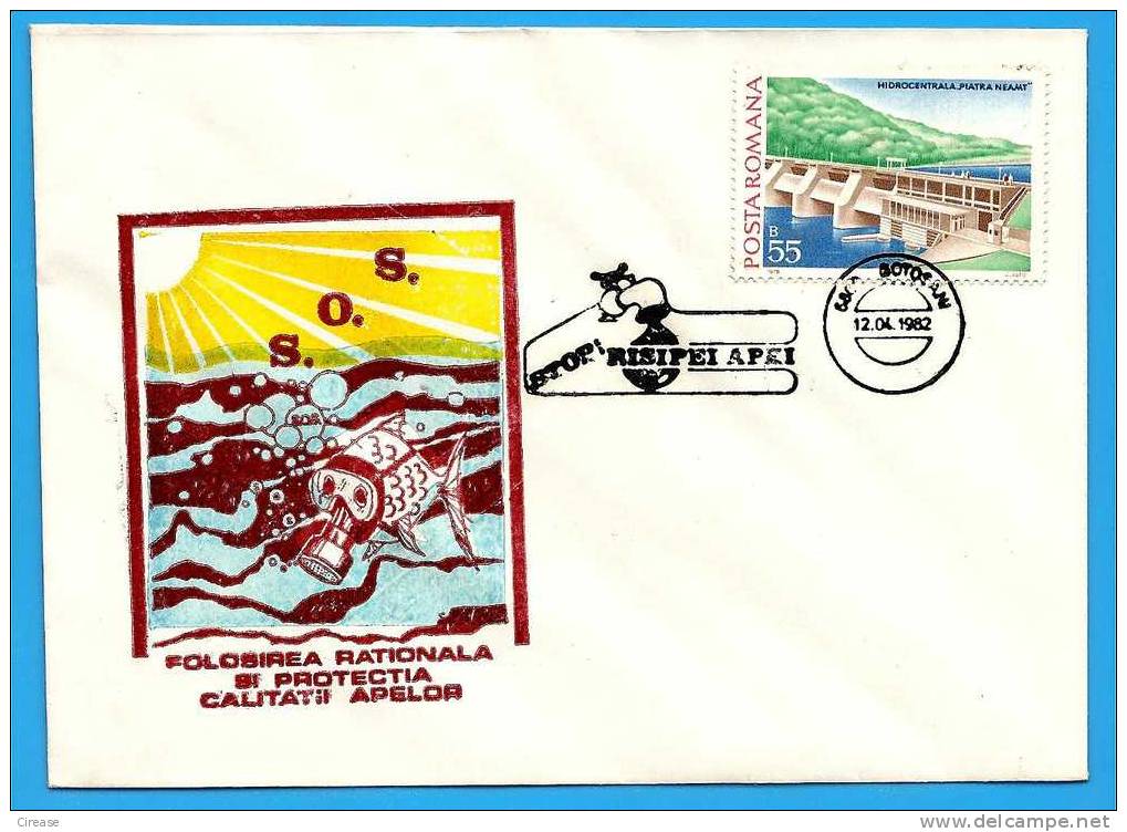 ROMANIA  Cover 1982. S.O.S. Stop Water Degradation - Pollution