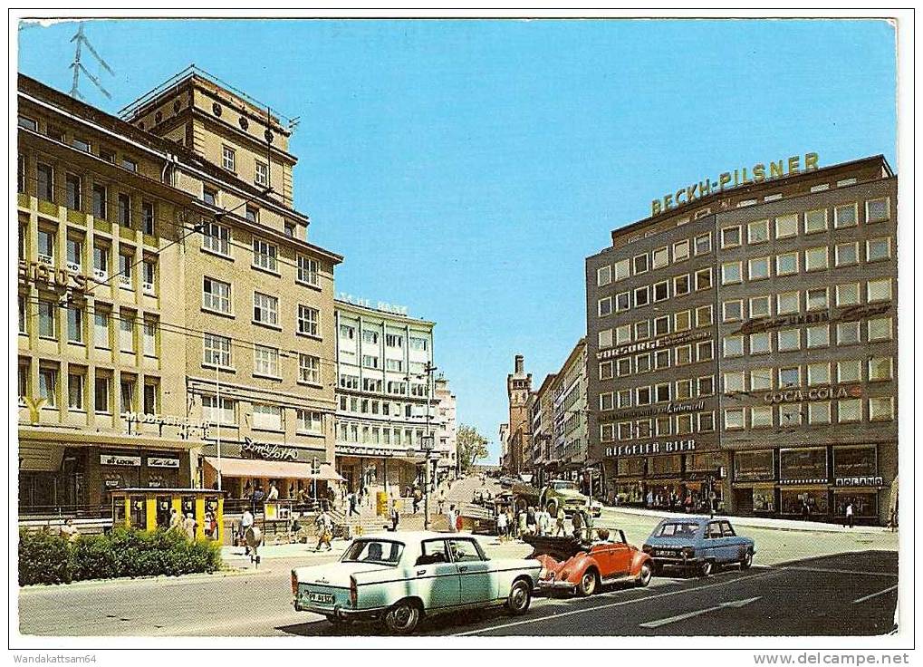 AK Pforzheim Am Leopoldsplatz Coca-Cola VW-Käfer Cabrio Riegeler-7.10.76 7130 MÜHL Werbestempel SÜDDEUTSCHE SENDERSTADT - Pforzheim