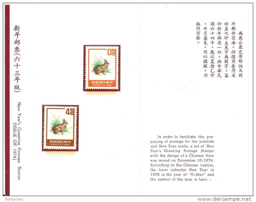 Folder 1974 Chinese New Year Zodiac Stamps  - Rabbit Hare 1975 - Chines. Neujahr