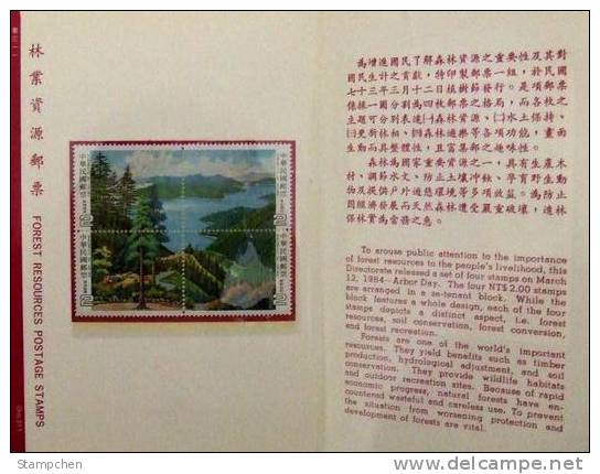 Folder 1984 Taiwan Forest Resources Stamps Fir Lake Camp Sport Flora Plant - Wasser