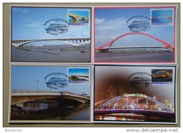 Maxi Cards 2010 Taiwan Bridge Stamps (III) Architecture River Light - Cartes-maximum