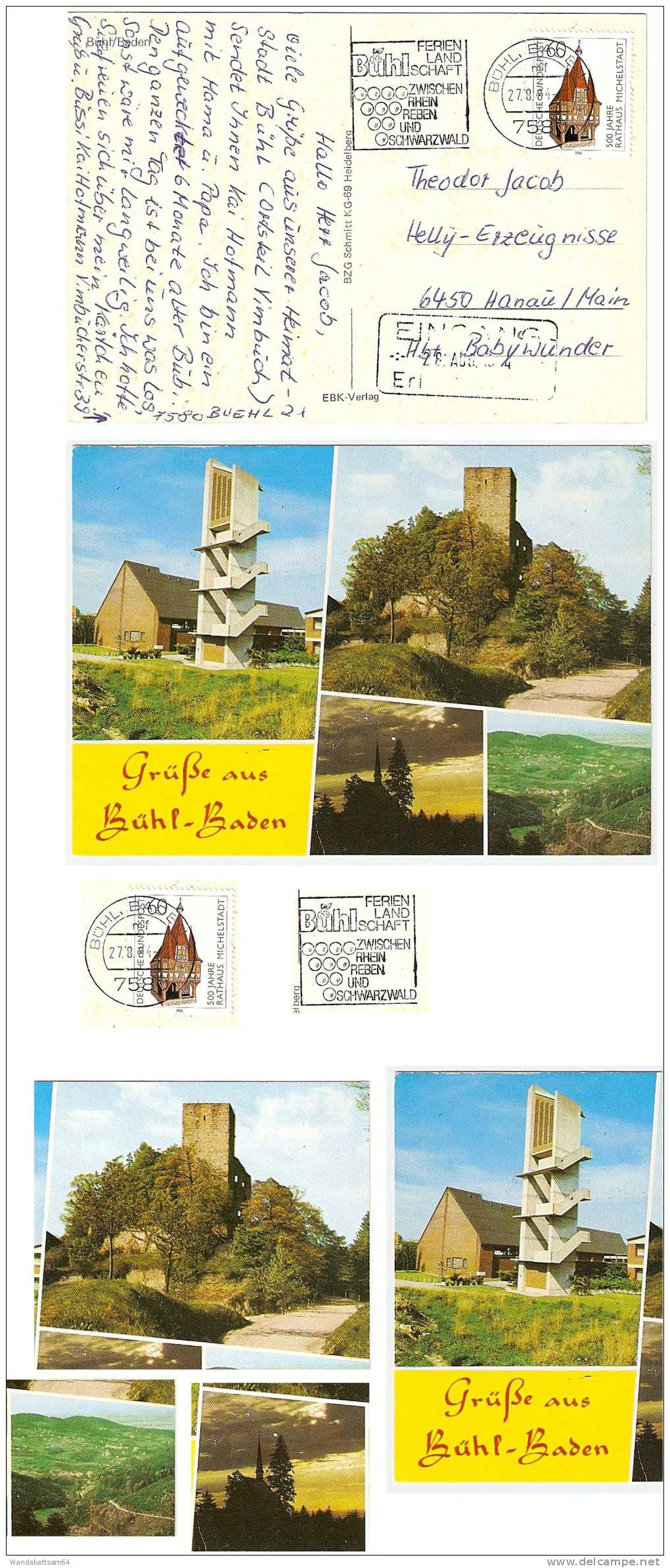 AK Grüße Aus Bühl - Baden Mehrbild 4 Bilder 27. 8.84 -12 758 BÜHL, BADEN 1 Werbestempel Bühl FERIEN LANDSCHAFT ZWISCHEN - Bühl
