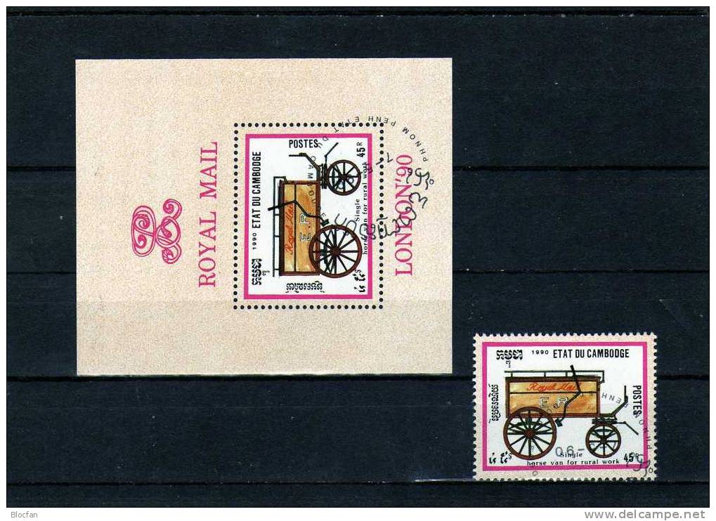 Stamp World London Kutschen Kambodscha 1097/4, 7xZD+ Block 172 O 6€ Post-Wagen,Karren - Collections (en Albums)