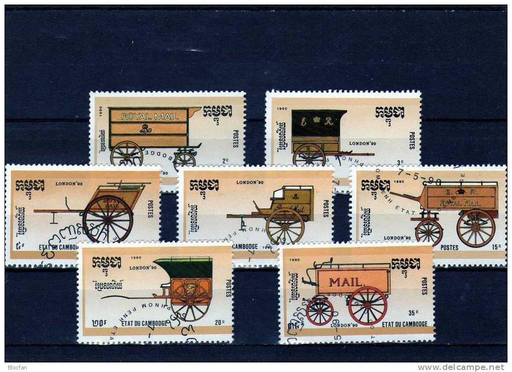 Stamp World London Kutschen Kambodscha 1097/4, 7xZD+ Block 172 O 6€ Post-Wagen,Karren - Collections (en Albums)