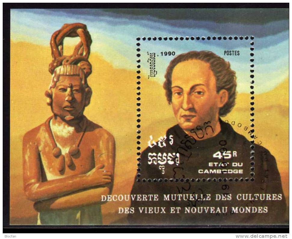 500 Jahre Entdeckung Von Amerika Kambodscha 1185-0,1192+ Block 180 O 4€ Columbus,Karavelle Ship Bloc Sheet Of Cambodge - Prehistory