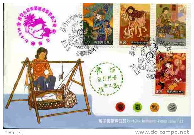 FDC 1992 Parent-Child Stamps Love Dragon Banana Dog Cat Hare Mother 4 Seasons Family - Climat & Météorologie