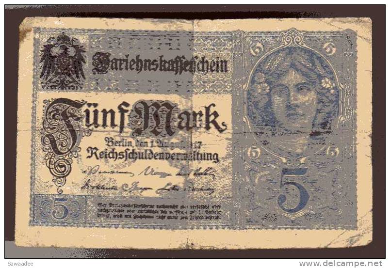 BILLET ALLEMAGNE - EMPIRE - P.56 - 01/08/1917 - 5 MARK - 5 Mark