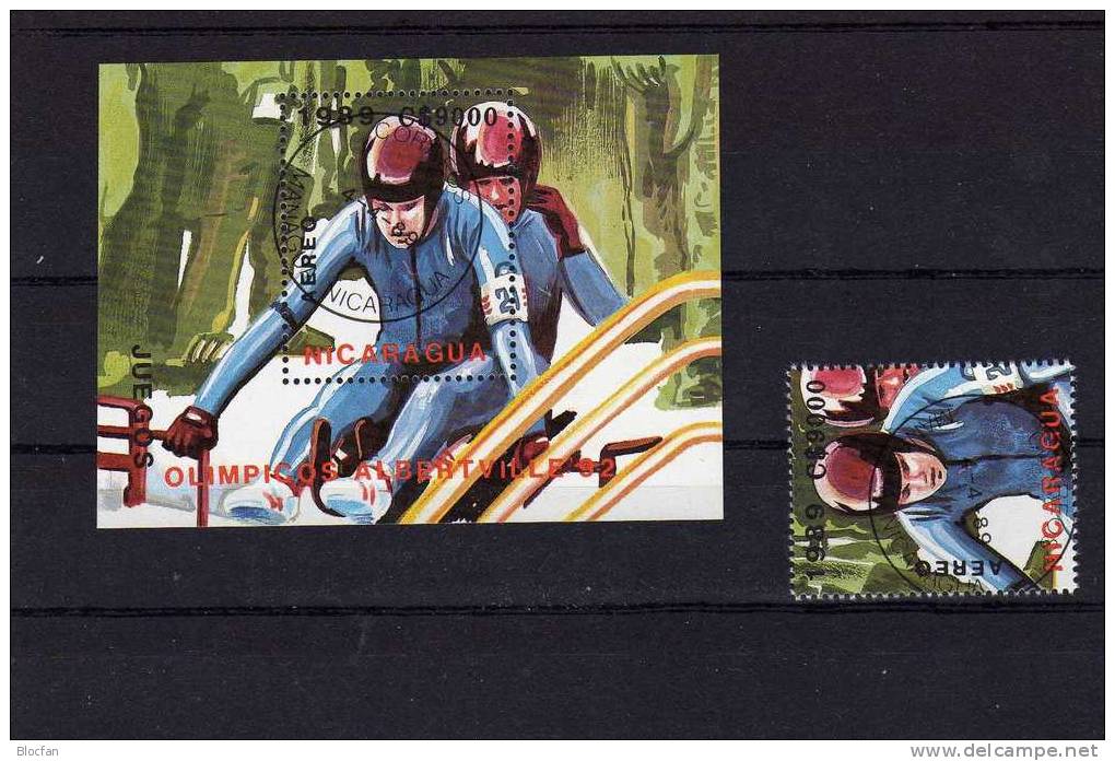 Winter Olympiade Albertville 1992 Rodeln Nicaragua 2958+Block 185 O 6€ Sport Rennrodeln Hb Ms Olympic Sheet Bf Nikaragua - Nicaragua