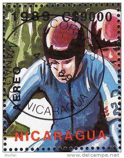 Winter Olympiade Albertville 1992 Rodeln Nicaragua 2958+Block 185 O 6€ Sport Rennrodeln Hb Ms Olympic Sheet Bf Nikaragua - Nicaragua