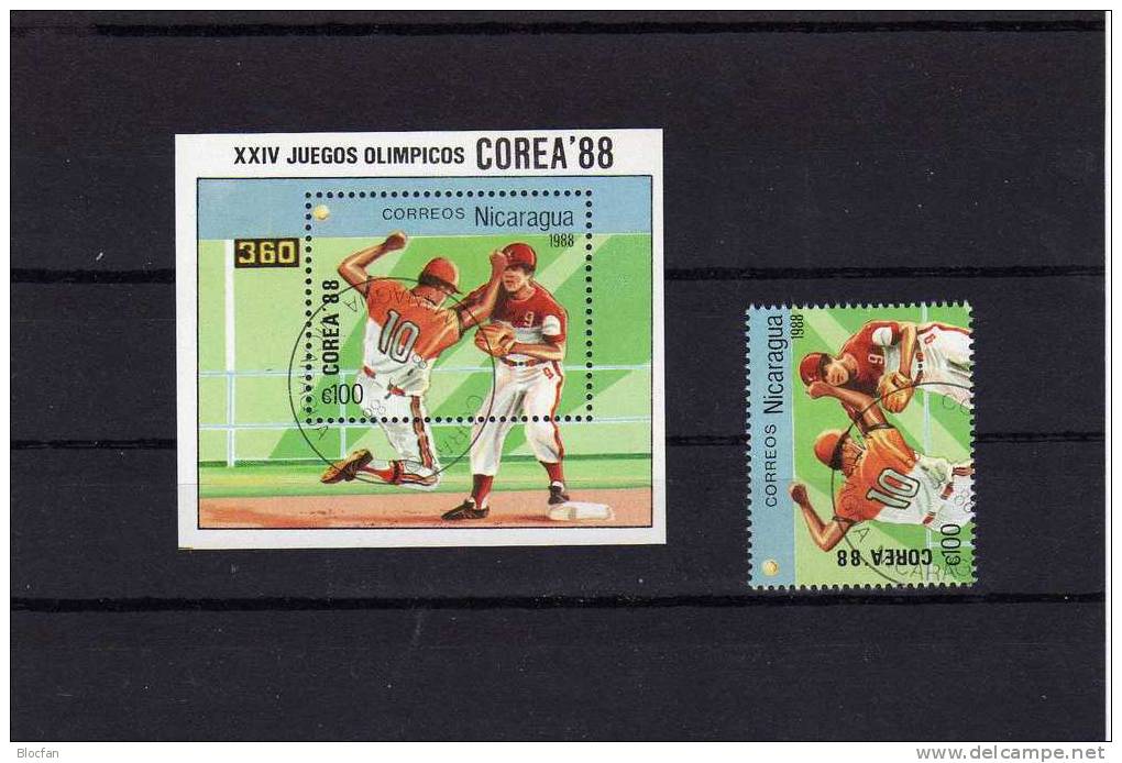 Sommer Olympiade Seoul 1988 Baseball Nikaragua 2860+Block 177 O 6€ Baseball-Spiel Hoja Bloc Sport M/s Sheet Bf Nicaragua - Nicaragua