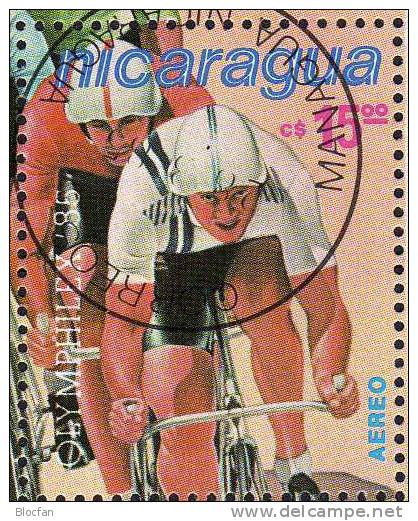 EXPO Olymphilex Lausanne 1985 Radrennen Nikaragua 2577+Block 163 O 2€ Rad-Sport Hb Bloc Ms Philatelic Sheet Bf Nicaragua - Nicaragua