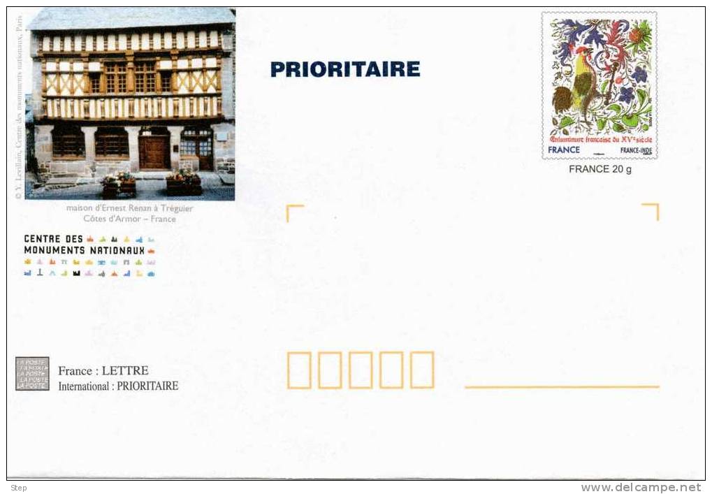 PAP TSC LITTERATURE MAISON D´Ernest RENAN à TREGUIER (COTES D´ARMOR) Timbre "Enluminure" Format CARRE - Prêts-à-poster:Stamped On Demand & Semi-official Overprinting (1995-...)