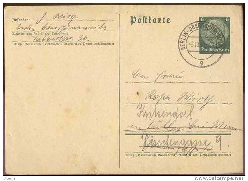 Pk Ganzsache 6 Pf Gel.1940, Stempel "Berlin-Oberschönewald" - Maschinenstempel (EMA)